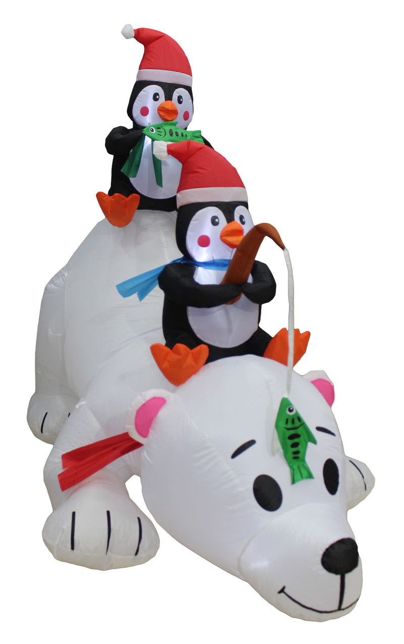 6 ft Christmas Inflatable Penguins Fishing in Polar Bear