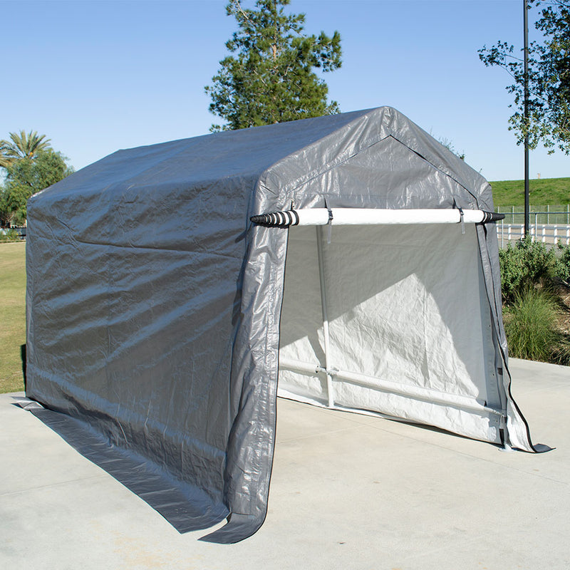 7x12 Portable Storage Shed - Motorcycle Cover - Lawnmower Shed - Gray - Impact Canopies USA