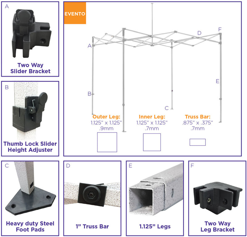 10x10 Commercial Grade Pop up Canopy Tent with Weight Bags - Evento