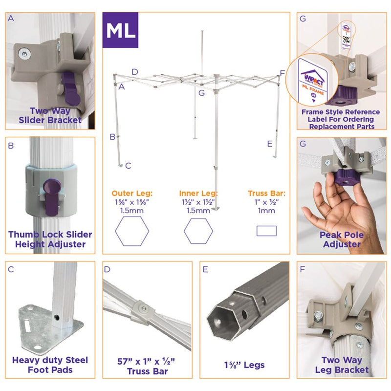 10X15 ML Pop up Canopy Tent Replacement Aluminum Frame - Impact Canopies USA