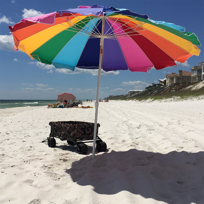 Beach Umbrella Rainbow Includes Carry Bag - 8 Foot Rainbow Color with Sand Anchor Auger - Impact Canopies USA